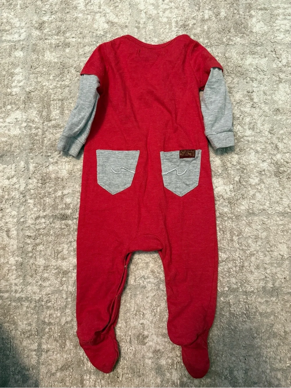 7 For All Mankind Red Footed One-Piece with Gray Sleeves and back pockets - 3/6M